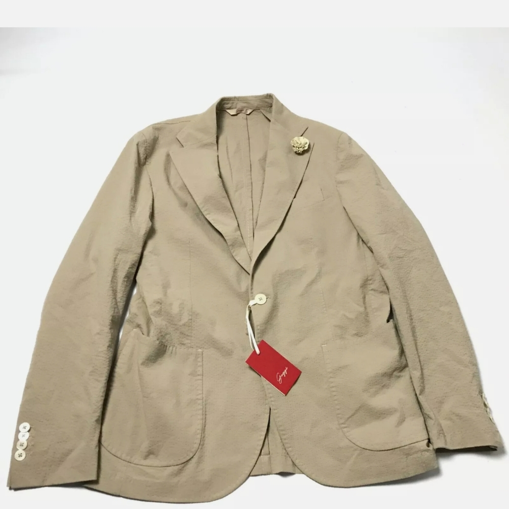 Gegge’ Men's Cotton Jacket Blazer Size 50 US 40 Tan Beige Pockets Casual Italy